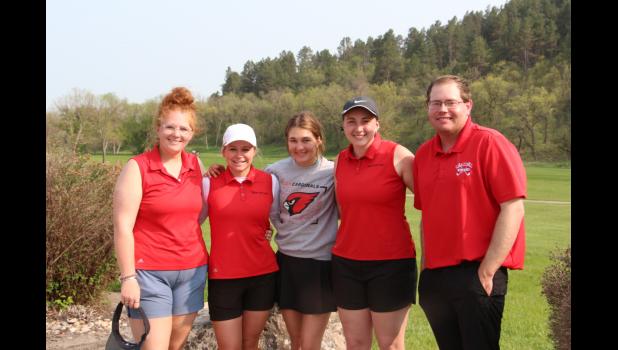 The BHS Lady Cardinals placed first as a team shooting a very good team score of 266. They placed 54 shots better than second place Jones County. The top two teams qualify for the state tourney. The Bison girls placed all four in the top six with Allison Kahler placing first (86) over second place team mate Greta Anderson (85). Pictured right to left: Ella Anderson, Allison Kahler, Greta Anderson, Mary Carmichael, Coach Jeffrey Johnson. State Golf is June 5th & 6th.
