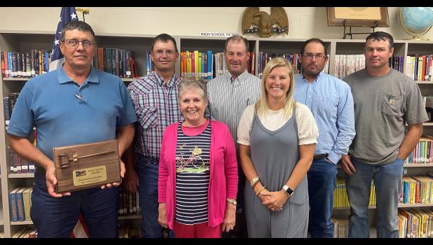 Haakon School Board with their 2021-22 ALL award. Back row (l to r): Scott Brech, Doug Thorson, Tucker Smith, Jeff Gabriel, Trevor Fitch. Front row (l to r): Anita Peterson, Jari Spry. Courtesy Photo