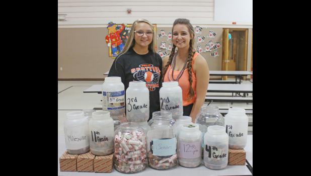 Bobbi Antonsen, left, and Morgan Cantrell headed up this year’s Penny Wars to help with some of Hunter Peterson’s medical expenses.