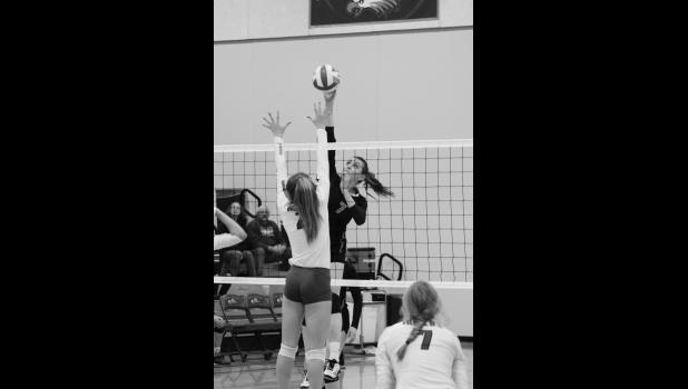 Mikenzy Miller … looking to place a hit around the Huskies’ block. Photo courtesy Alison Grueb