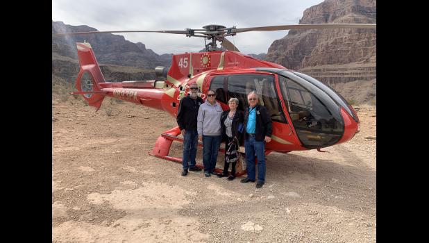 (l to r): Jerry Kroetch, Karen Kroetch, Ruby Pearson and Alvin Pearson take a helicoptor tour. Courtesy Photo