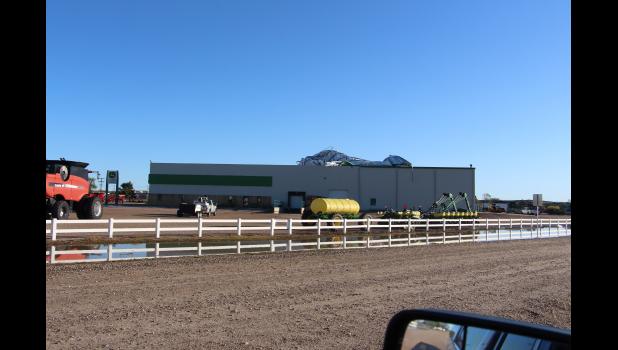 Grossenburg Implement had severe damage to their roof from Saturday night’s storm.