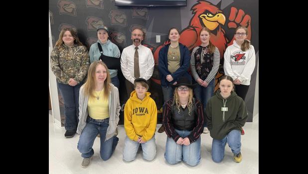 Back row: Melany Lemer, Whitney Thompson, Mr Norton, Jada Peck, Sierra Hendrickson, Channing Reiff. Front row: Lila Besler, Preia Chandler, Kimber Hulm, Cora Besler.