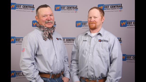 Mike Trapp, left, and Dustin Vollmer are the Midland crew with West Central Electric Cooperative. Del Bartels