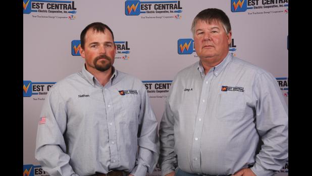 Nathan Drury, left, with 17 years, and Greg Arthur, with 24 years, are the Philip crew with West Central Electric Cooperative. Del Bartels