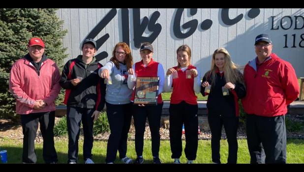Coach Jeffrey Johnson, Corey Peck, 8th, 91; Ella Anderson, 10th, 114; Mary Carmichael, 10th, 114; Greta Anderson, 9th, 107; Allison Kahler1st, 83; Assistant Coach Alan Grinsteinner.