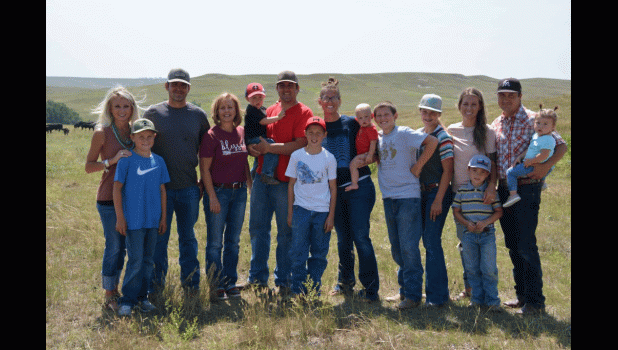 South Dakota Farmers Union has served South Dakota farm and ranch families for more than a century. Throughout the year, we share their stories in order to highlight the families who make up our state’s No. 1 industry and help feed the world. This month we highlight the Harris family, pictured here: Kasi & Klay and son, Rhyder; Kim; Kalen & Heather and children: Dean, Kade, Koby, Jace and Harley; Kelsie (Harris) & Luke Meeks and their children: Narley and Radley. Courtesy Photo