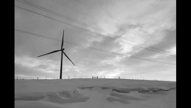 A wind turbine on a farmer’s land near Aberdeen. Photo by Joshua Haiar/South Dakota Searchlight