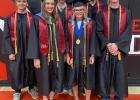 Garrett Holzer, Honors; Travis Storm, Highest Honors; Arthur Vianna, Honors. Front row: Mary Carmichael, Co Valedictorian, Highest Honors, NHS, Regent Scholar; Allison Kahler, Co Valedictorian Highest Honors, NHS, Regents Scholar; Caden Fisher Honors.
