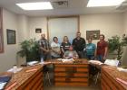 Back row: Board Member Justin Haines, Board Member Sharron Johnson, Business Manager Amie Schauer, Superintendent Kelly Daughters, Board Member Lynn Halligan, and Principal Kasey Hale. Front row: Vice Board Chairwoman Noma Welter. Not pictured Board Chairman Scott Vance. Courtesy photo