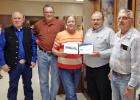 Local Modern Woodmen volunteer leader Don Haynes presented a Hometown Hero certificate and a $100 award grant to the Bad River Senior Citizen’s Center in Philip. Shown from left are Marion Matt, Bill and Penny Stahl, Haynes and Phil Pearson.