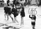 Charlee Nisen, Daughter of Ashley Schofield, cheering with the Kadoka Area High School cheerleaders during last weeks high school boys basketball game versus the Wall Eagles in which the Kadoka Kougars Won 65-44. The Kadoka Area High School cheerleaders made Charlees Day! Photo Courtesy of Ashley Schofield